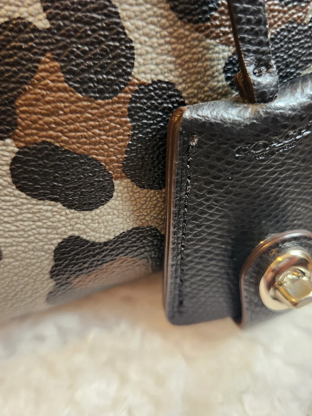Coach Leopard Print Leather Satchel - Brown/Black - Picture 5 of 7